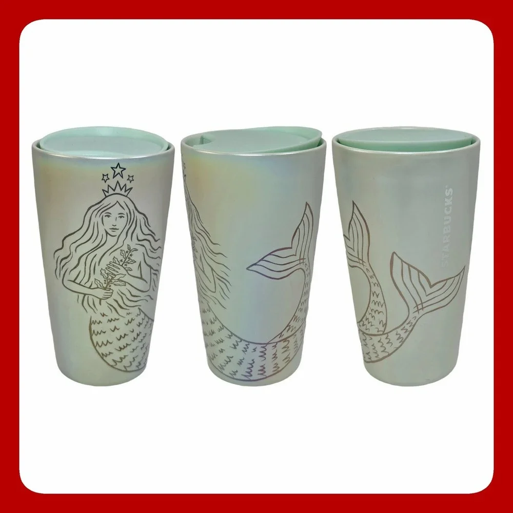 Starbucks Siren Mermaid Ceramic Tumbler 12oz Iridescent Green BUC20
